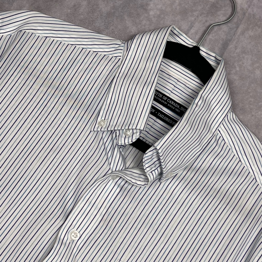 Forsyth of Canada Dress Shirt Mens 15.5 32/33 Blue White Striped Non Iron